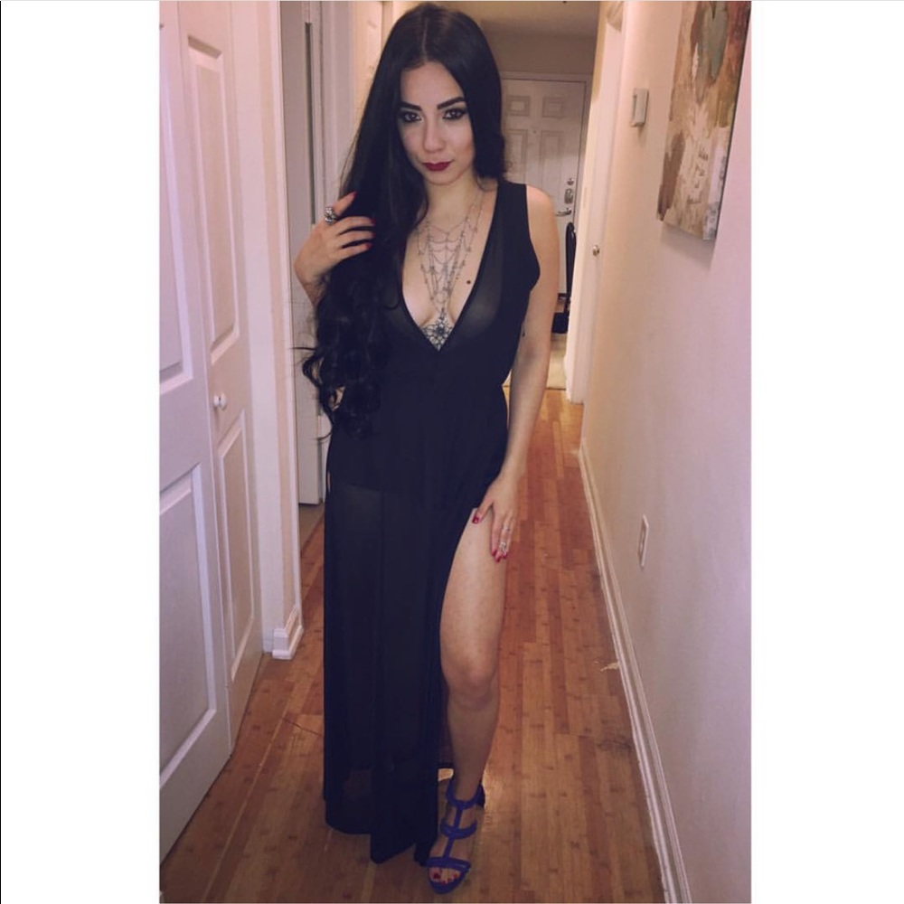Long black dress.